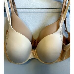 2 Victoria Secret Bras 34DDD Lined Perfect Beige Nude Push Up Lace EUC Lot Of 2